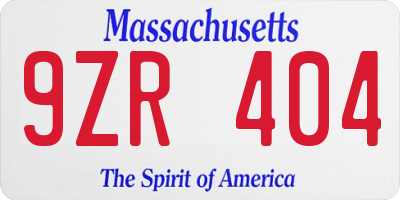 MA license plate 9ZR404