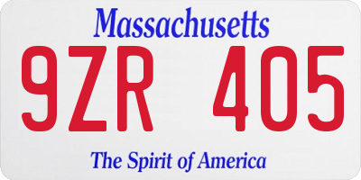 MA license plate 9ZR405