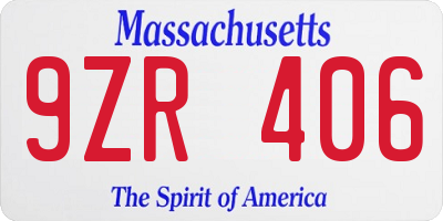 MA license plate 9ZR406