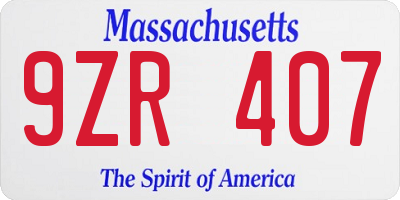 MA license plate 9ZR407