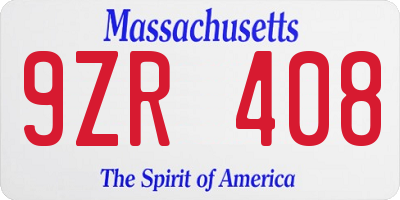 MA license plate 9ZR408