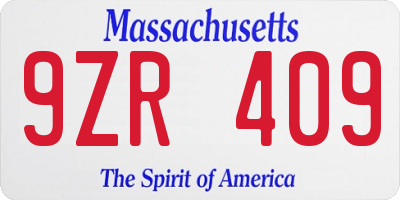 MA license plate 9ZR409