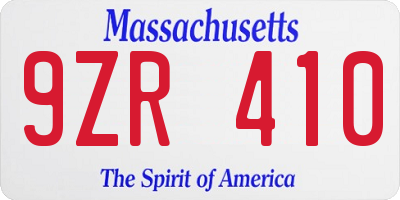 MA license plate 9ZR410