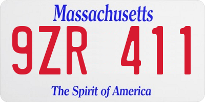 MA license plate 9ZR411