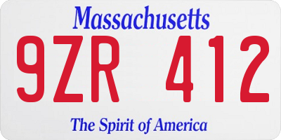 MA license plate 9ZR412