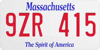 MA license plate 9ZR415