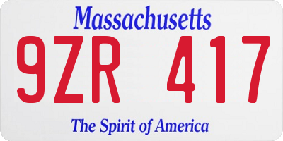 MA license plate 9ZR417