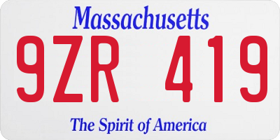 MA license plate 9ZR419