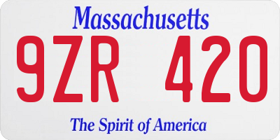 MA license plate 9ZR420