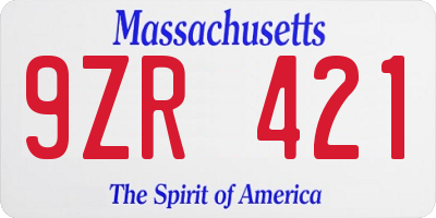 MA license plate 9ZR421