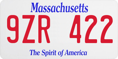 MA license plate 9ZR422