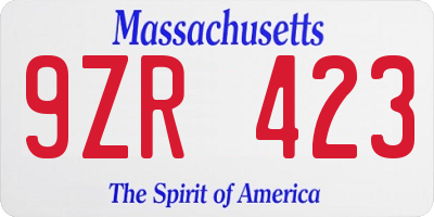 MA license plate 9ZR423