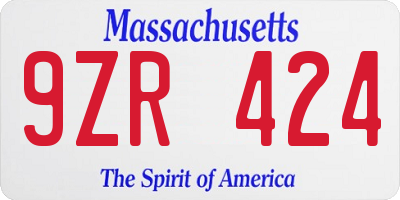 MA license plate 9ZR424