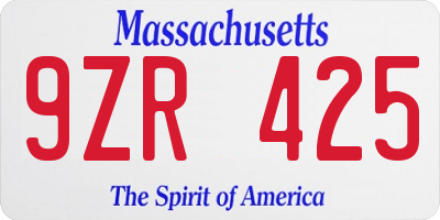 MA license plate 9ZR425