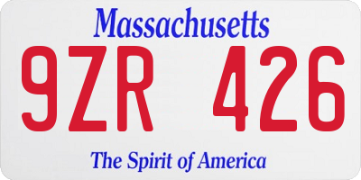 MA license plate 9ZR426