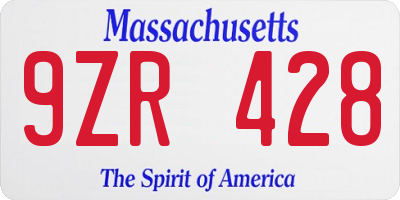 MA license plate 9ZR428