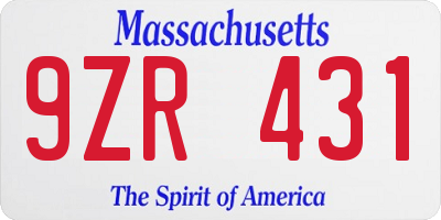 MA license plate 9ZR431