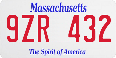 MA license plate 9ZR432