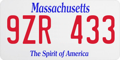 MA license plate 9ZR433