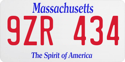 MA license plate 9ZR434