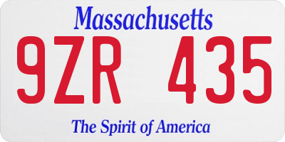 MA license plate 9ZR435