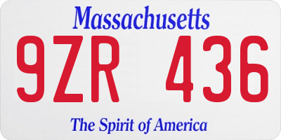 MA license plate 9ZR436