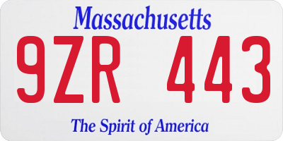 MA license plate 9ZR443