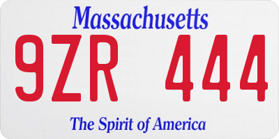 MA license plate 9ZR444