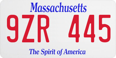 MA license plate 9ZR445