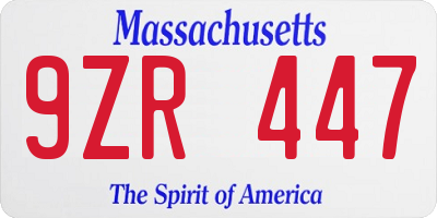 MA license plate 9ZR447