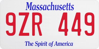 MA license plate 9ZR449