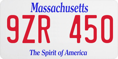 MA license plate 9ZR450