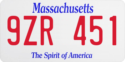 MA license plate 9ZR451