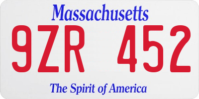 MA license plate 9ZR452