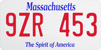 MA license plate 9ZR453