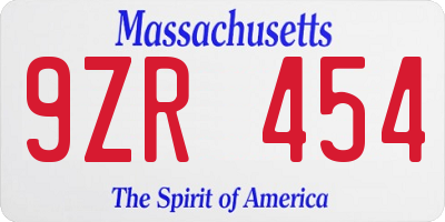 MA license plate 9ZR454