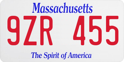 MA license plate 9ZR455