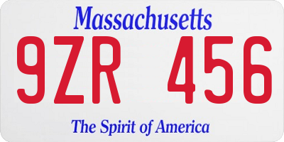 MA license plate 9ZR456