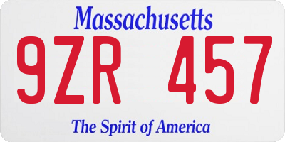 MA license plate 9ZR457