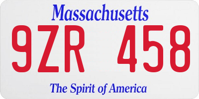 MA license plate 9ZR458