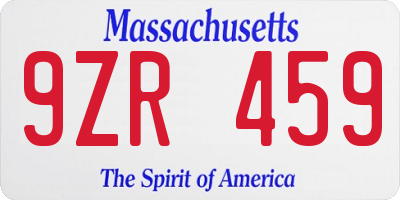 MA license plate 9ZR459