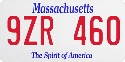 MA license plate 9ZR460