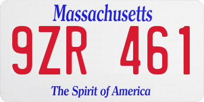 MA license plate 9ZR461