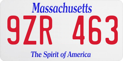 MA license plate 9ZR463