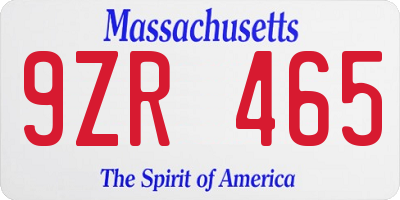 MA license plate 9ZR465