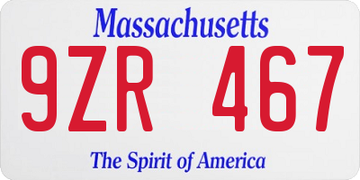 MA license plate 9ZR467