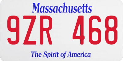 MA license plate 9ZR468