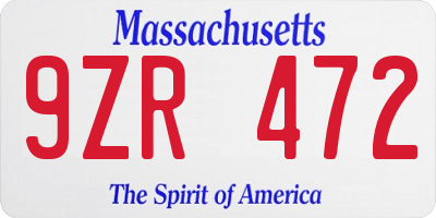 MA license plate 9ZR472