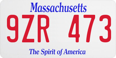 MA license plate 9ZR473