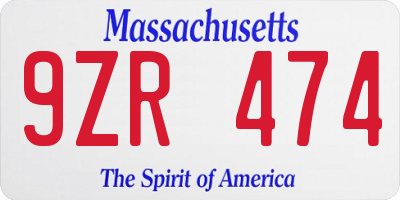 MA license plate 9ZR474